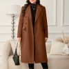 Women's Plus Size Wool Pea Coat Double Breasted Notch Lapel Collar Fall Winter Classic Long Trench Coat