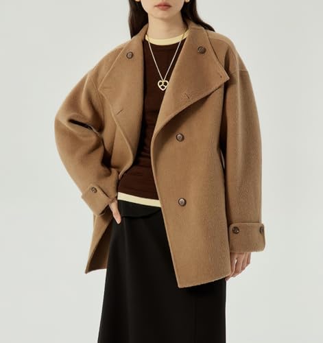 Womens Winter Stand Collar Wool Trench Coat Single Breasted Blazer Jacket Coat Loose Outerwear