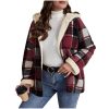 Plus Size Winter Coats for Women Plaid Sherpa Lined Zip Up Jacket with Hood Oversized Hoodie Outerwear with Pockets