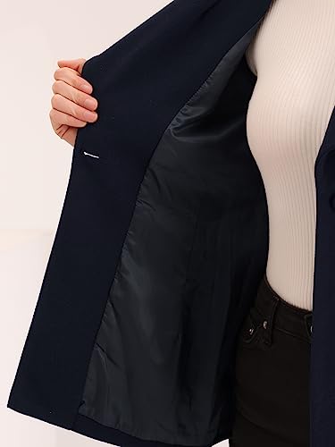Short Pea Coat for Women's Buttoned Winter Belted Slant Pockets Shawl Lapel Collar Coats