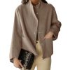 Women's Casual Stand Collar Single Breasted Short Wool Pea Coat Overcoat with Pockets