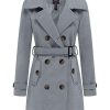 Women's Double Breasted Pea Coat Winter Mid-Long Trench Coat with Belt