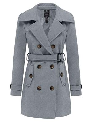 Women's Double Breasted Pea Coat Winter Mid-Long Trench Coat with Belt
