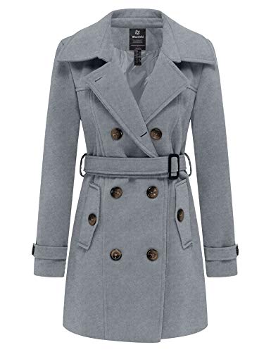 Women's Double Breasted Pea Coat Winter Mid-Long Trench Coat with Belt