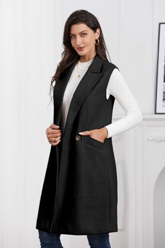 Womens Long Vest Fall Winter Wool Sleeveless Blazer Jackets Waistcoat Coats