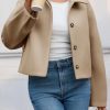 Womens Cropped Pea Coat Casual Button Down Short Jackets Fall Winter Outerwear