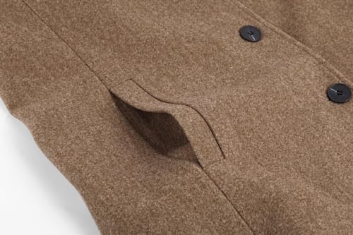 Women's Casual Thicken Single Breasted Pea Coat Stand Collar Mid Long Wool Coats with Pockets
