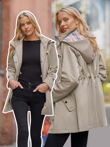 Women's Long Hooded Rain Jacket Outdoor Raincoat Windbreaker