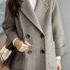 Women Wool Coat Peacoat Jacket Thick Loose Double Breasted Pea Coat Woolen Winter Overcoat