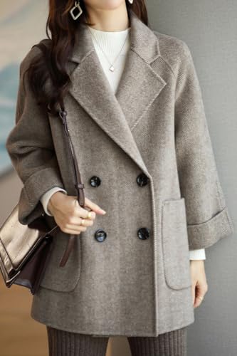 Women Wool Coat Peacoat Jacket Thick Loose Double Breasted Pea Coat Woolen Winter Overcoat