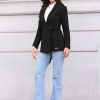 Pea Coats for Women Lapel Collar One Button Winter Overcoat with Belt Trench Coat