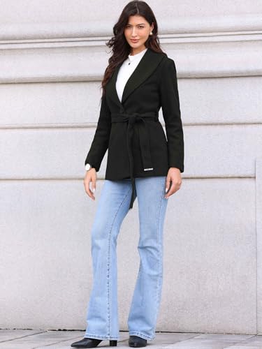 Pea Coats for Women Lapel Collar One Button Winter Overcoat with Belt Trench Coat