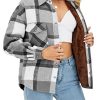 Sherpa Plush Fuzzy Fleece Lined Jacket Womens Plaid Flannel Shacket Jacket Lapel Button Fluffy Warm Winter Coat