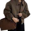 Womens Cropped Wool Jacket Warm Winter Fleece Bomber Jacket Zip Up Short Pea Coats with Pockets