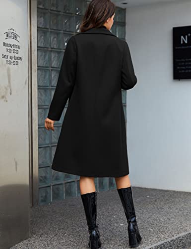 Women's Notch Lapel Double Breasted Wool Blend Mid Long Pea Trench Coat