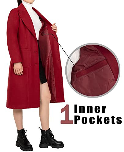Women's Wool Blend Single Breasted Mid-Long Pea Coat Fall Winter Essential Notched Collar Overcoat