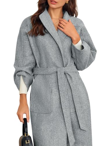 Womens Long Pea Coats Oversized Wrap Wool Blend Trench Coats Winter Open Front Cardigan Overcoats