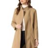 High Neck Winter Coat for Women's Zip Up Belted Mid-Long Overcoat