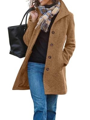 Womens Coats Winter Long Wool Coat Trench Coat Fall Clothes Casual Blazers Notch Lapel Breasted Jacket Blend Peacoat