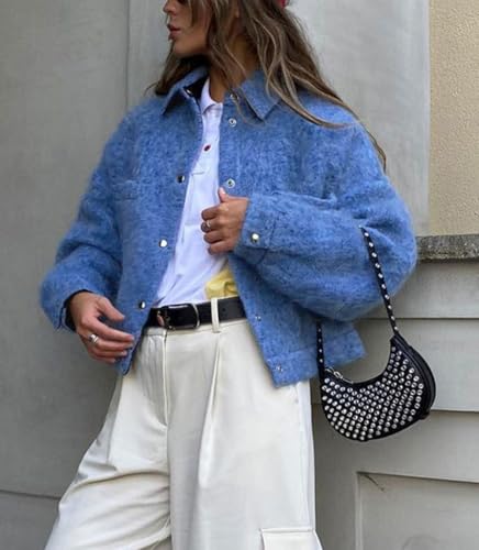 Women Cropped Jacket Short Wool Coats Winter Warm Pea Coat Outwear