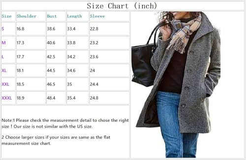 Women's Winter Wool Blend Pea Coat Stand Collar Single Breasted Trench Coat Overcoat