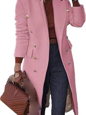 Women's Overcoat Notched Lapel Double Breasted Coats Fall Winter Elegant Wool Blend Trench Coat Long Jackets
