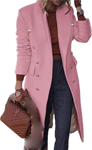 Women's Overcoat Notched Lapel Double Breasted Coats Fall Winter Elegant Wool Blend Trench Coat Long Jackets
