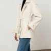 Women's Wool Blend Pea Coat Notch Lapel Double Breasted Winter Loose Short Button Belt Outerwear Jacket