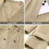 Cropped Trench Coat for Women Long Sleeve Double Breasted Notched Lapel Casual Loose Fit Jackets with Pockets