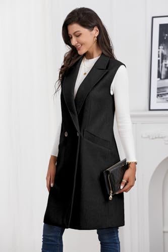 Womens Long Vest Fall Winter Wool Sleeveless Blazer Jackets Waistcoat Coats