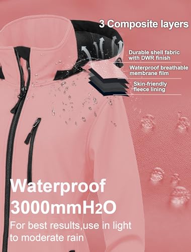 Women's Plus Size Long Softshell Jacket Waterproof Fleece Lined Rain Jacket Lightweight Windbreaker With Hood