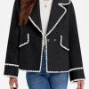 Womens Cropped Wool Jacket Embroidered Contrast Trims Blazer Fall Short Pea Coat with Pockets