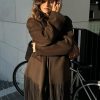 Women's Long Coat Notch Lapel Single-Breasted Jacket with Fringe Hem