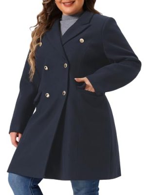 Womens Plus Size Winter Pea Coat Double Breasted Notch Lapel Long Trench Coats Jackets Trendy Dressy 2025