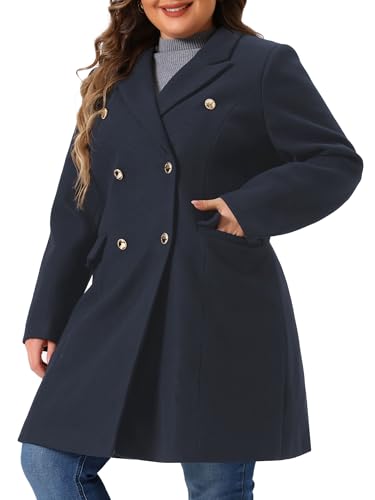 Womens Plus Size Winter Pea Coat Double Breasted Notch Lapel Long Trench Coats Jackets Trendy Dressy 2025