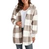 Lightweight Flannel Jacket Women Fleece Plaid Oversized Open Front Cardigan Loose Fitted Shaggy Comfy Casual Hooded Coats