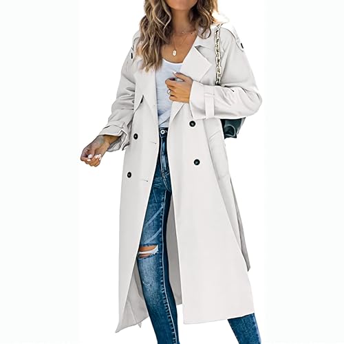 Women's Windbreaker Fall Winter Long Overcoat Classic Double Breasted Notched Lapel Peacoat Fashion Slim Coat