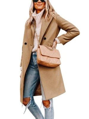 Women's Winter Wool Coat Mid-Long Notch Lapel Single Breasted Peacoat Casual Trench Coats Outwear