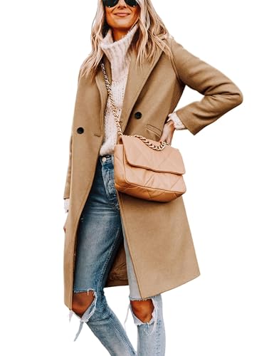 Women's Winter Wool Coat Mid-Long Notch Lapel Single Breasted Peacoat Casual Trench Coats Outwear