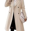 Womens Long Double Breasted Coats Lapel Collar Pea Coat Winter Slim Fit Jackets Trench Coat Outwear