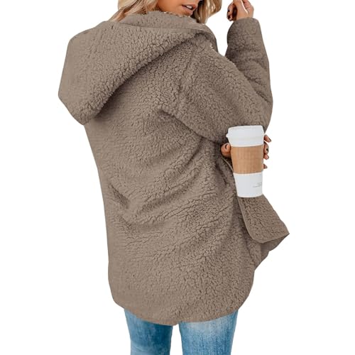 Plaid Flannel Shacket Women Plush Fuzzy Fleece Jacket Oversized Cardigans Winter Coats Open Front Cardigan Sweaters
