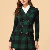 Women's 2025 Winter Notched Lapel Pea Coat Classic Buffalo Checks Double Breasted Plaid Coat