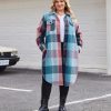 Womens Plus Size Flannel Plaid Shirts Long Sleeve Lounge Lapel Boyfriend Button Down Tartan Long Jacket Coats
