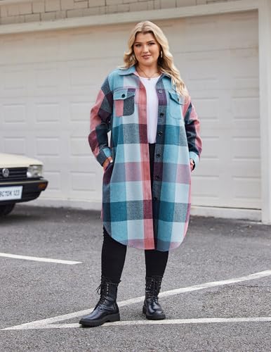 Womens Plus Size Flannel Plaid Shirts Long Sleeve Lounge Lapel Boyfriend Button Down Tartan Long Jacket Coats