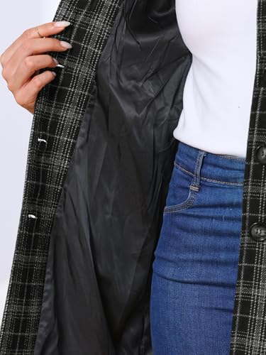 Plaid Pea Coat for Women's Single Breasted Vintage Winter Overcoat Trench Outerwear
