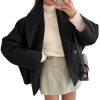 Womens Cropped Pea Coats Oversized Wool Blend Short Jackets Lapel Double Breasted Fall Winter Outerwear Outfits