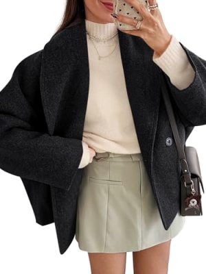 Womens Cropped Pea Coats Oversized Wool Blend Short Jackets Lapel Double Breasted Fall Winter Outerwear Outfits