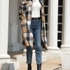 Women’s Long Plaid Shacket Wool Blend Button Down Shirt Jacket Coat with Pockets