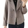 Womens Cropped Wool Coats Notched Lapel Pea Coat Short Jacket Button Down Crop Blazer Jackets