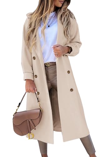 Women's Long Coat Notched Lapel Collar Double Breasted Pea Coat Winter Elegant Wool Blend Over Coats Jackets